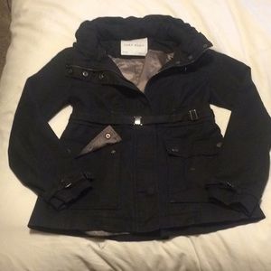 Zara Basic black jacket- belt and zippered hood